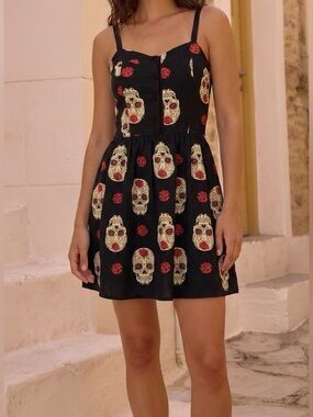 Jawbreaker Sugar Skull Rose Dress NWT Gothic Punk Rockabilly Summer Dress L